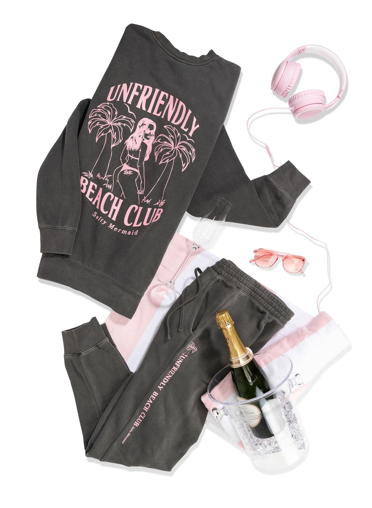 Unfriendly Beach Club  Grey/Pink Matching Sweatshirt