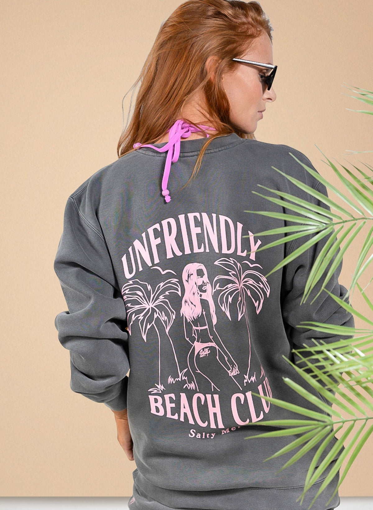 Unfriendly Beach Club  Grey/Pink Matching Sweatshirt