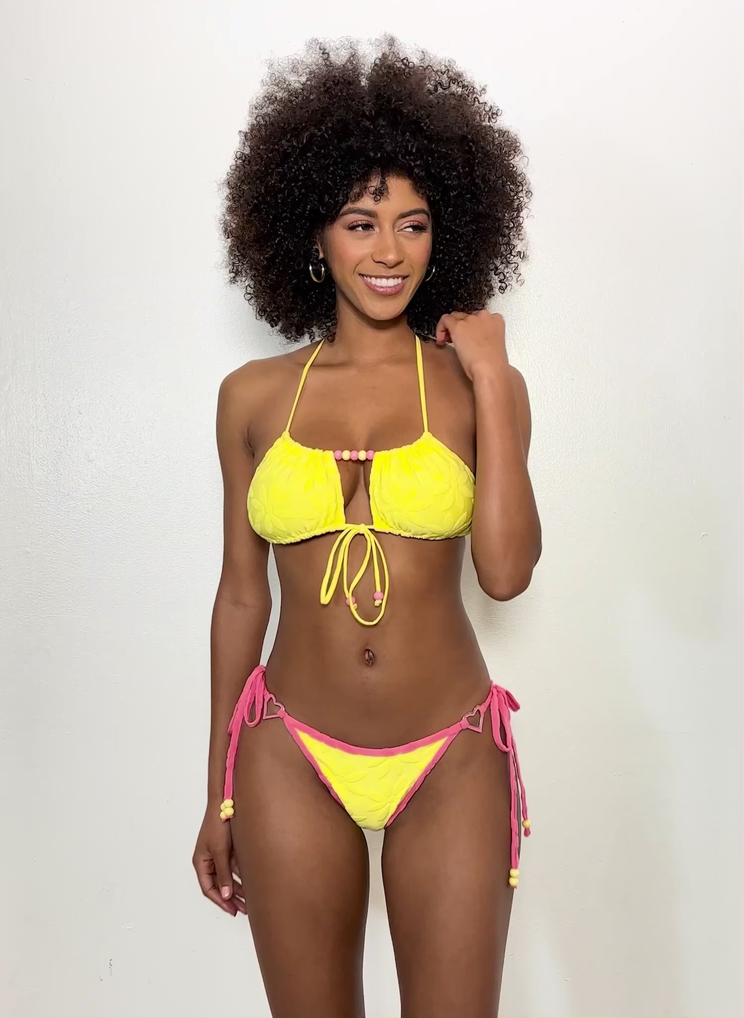 Heather Halter Bikini Top - Ditsy Daisy Yellow Terry Cloth