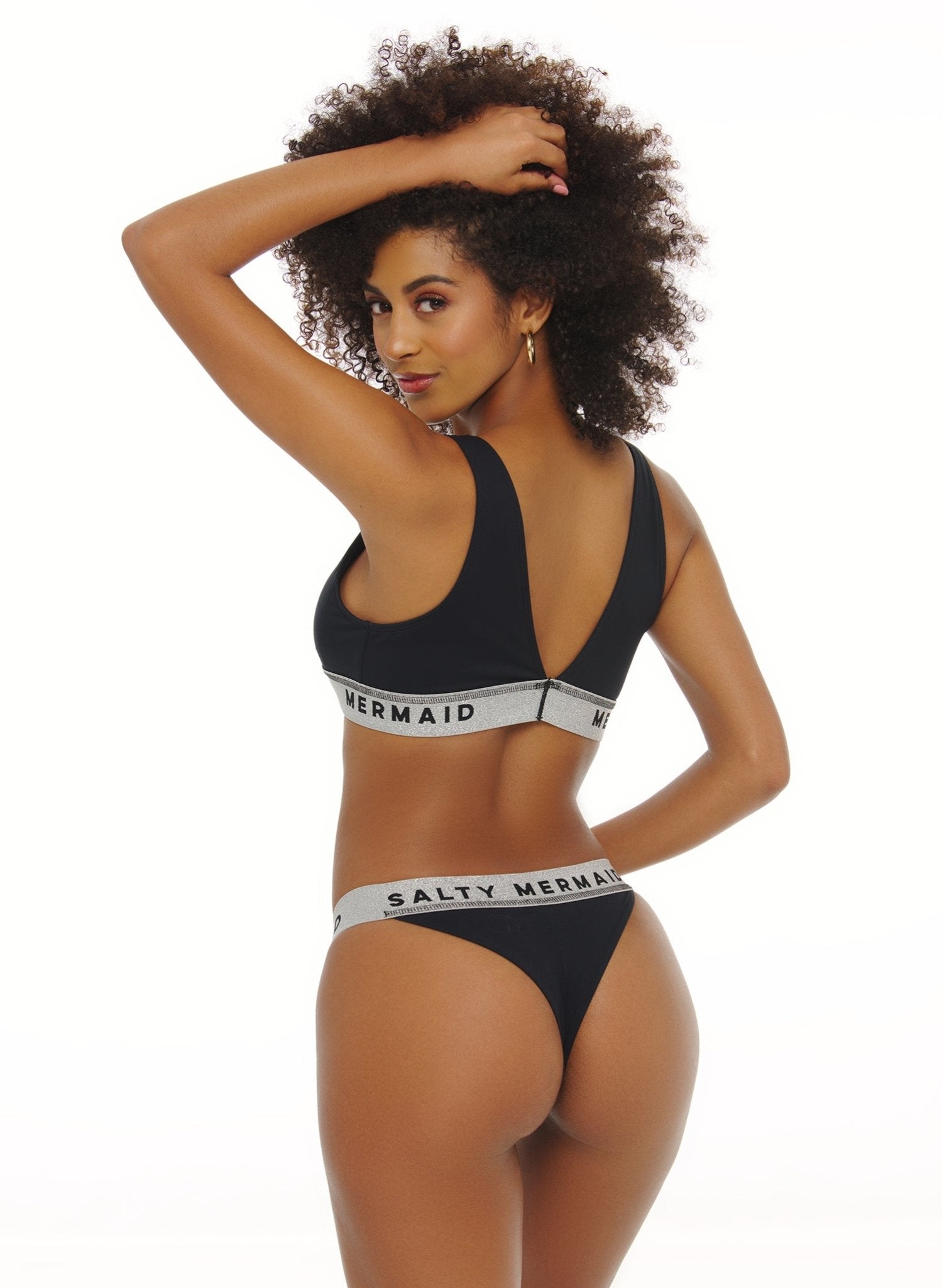 Banded Sport Bikini Top - My Private Jet Black / Silver