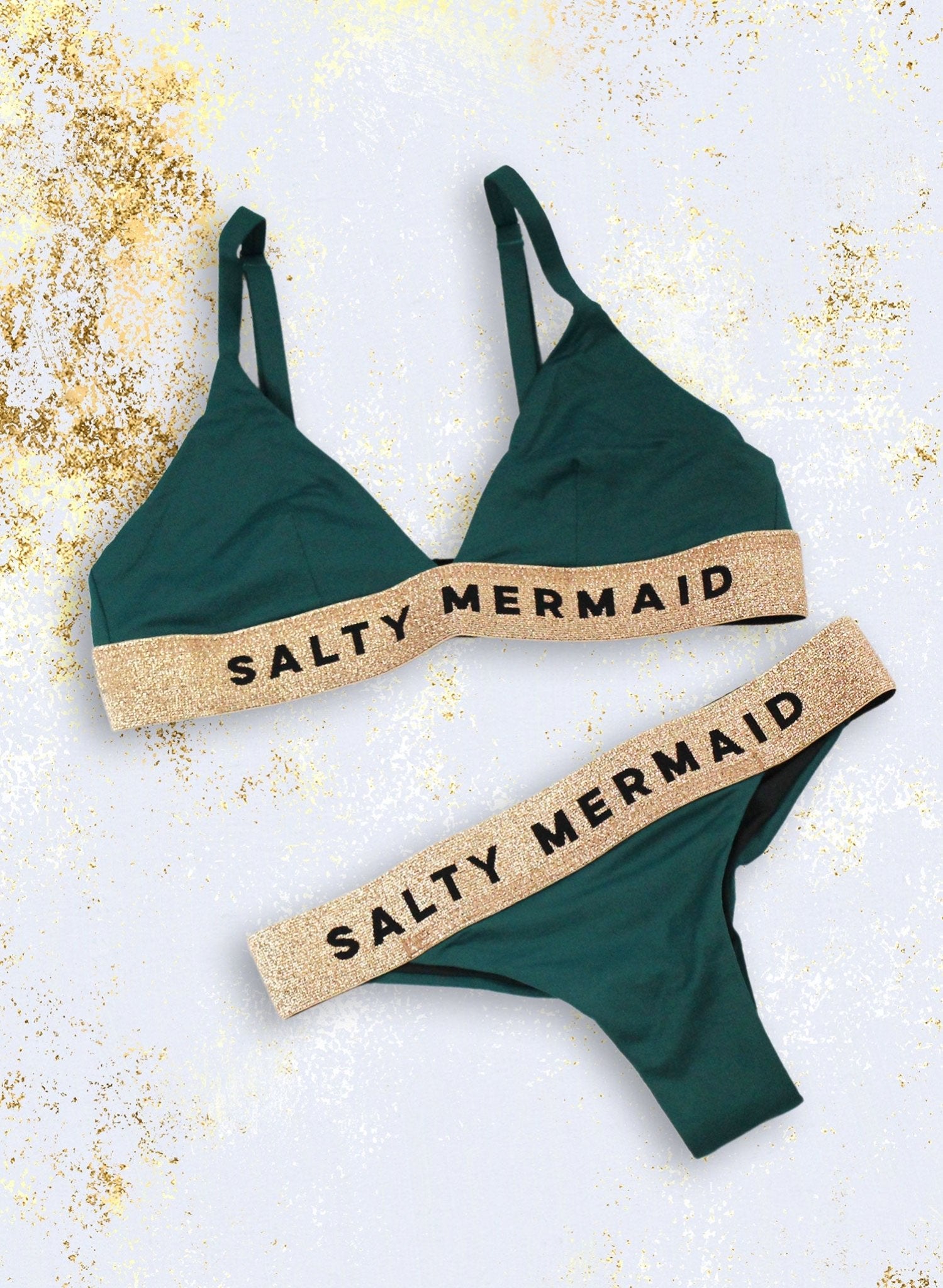 Banded Bikini Top - Laguna Green / Rose Gold