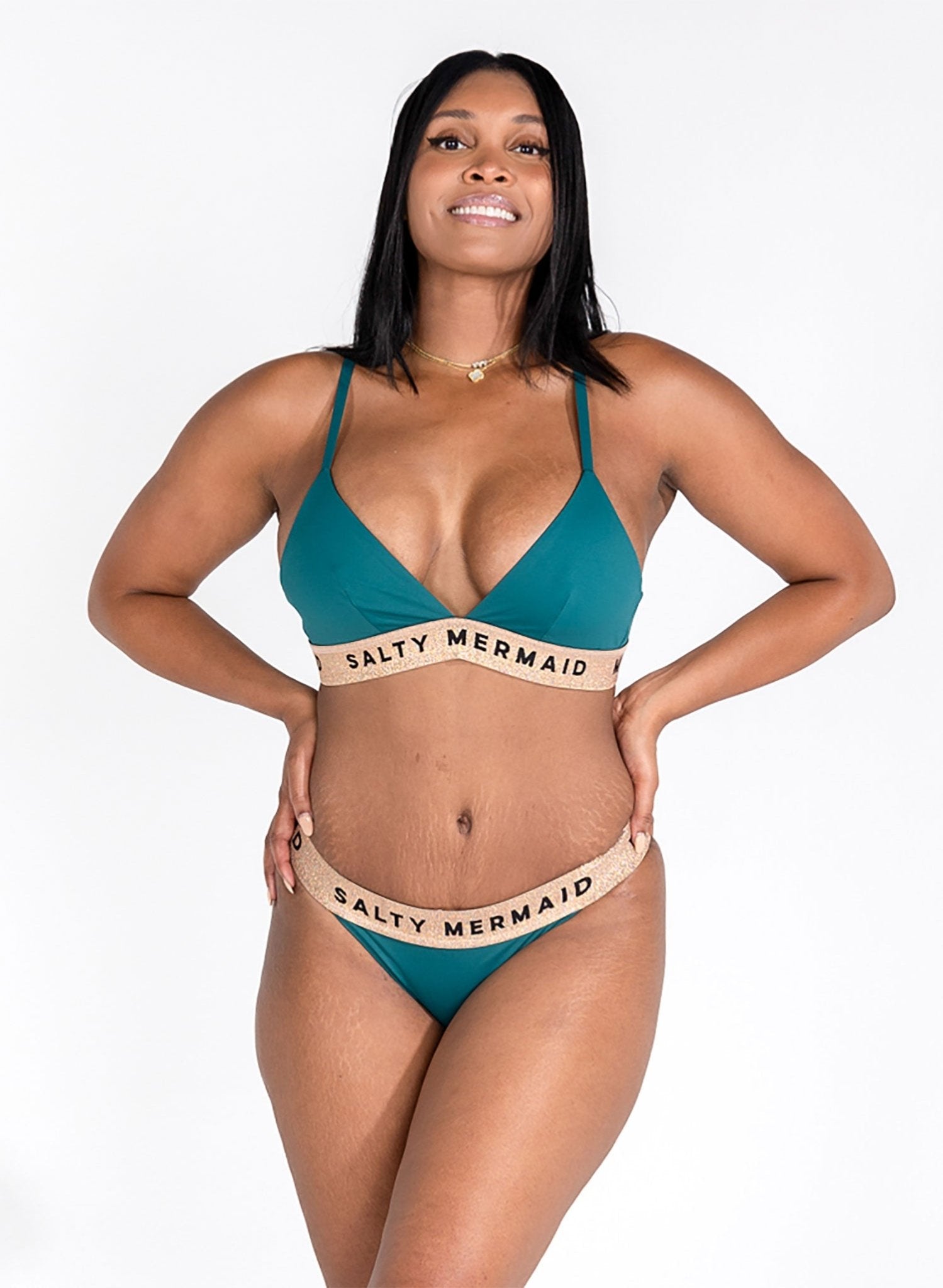 Banded Bikini Top - Laguna Green / Rose Gold