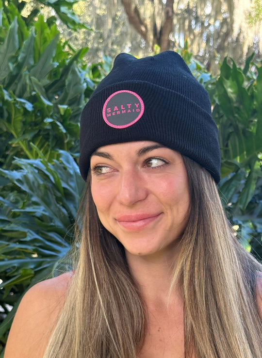 'Salty' Patch Knit Beanie | Black