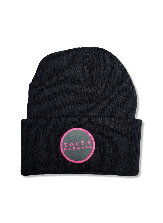 'Salty' Patch Knit Beanie | Black