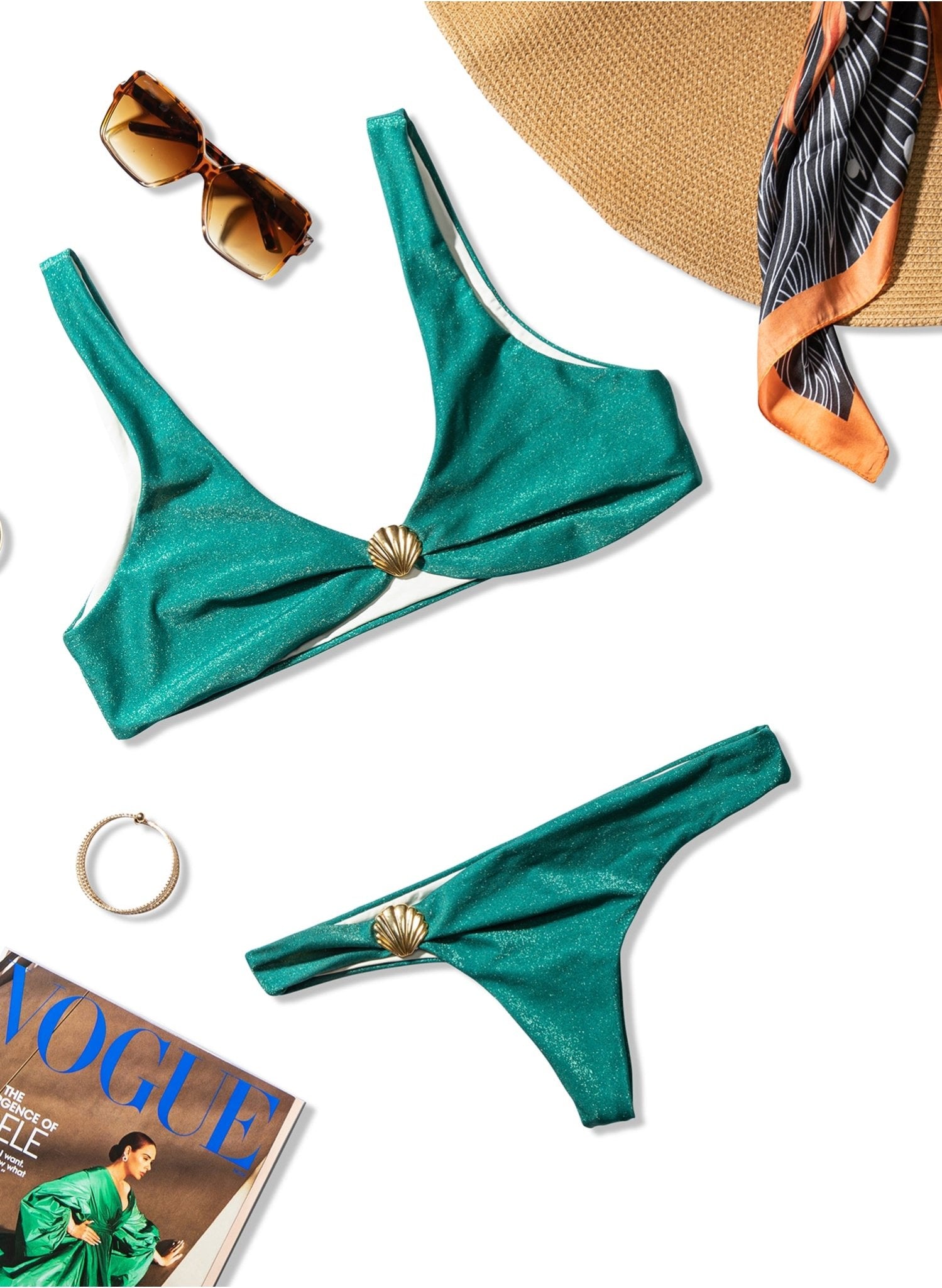 Byron Seamless Bikini Bottom - Shimmering Crocodile Green