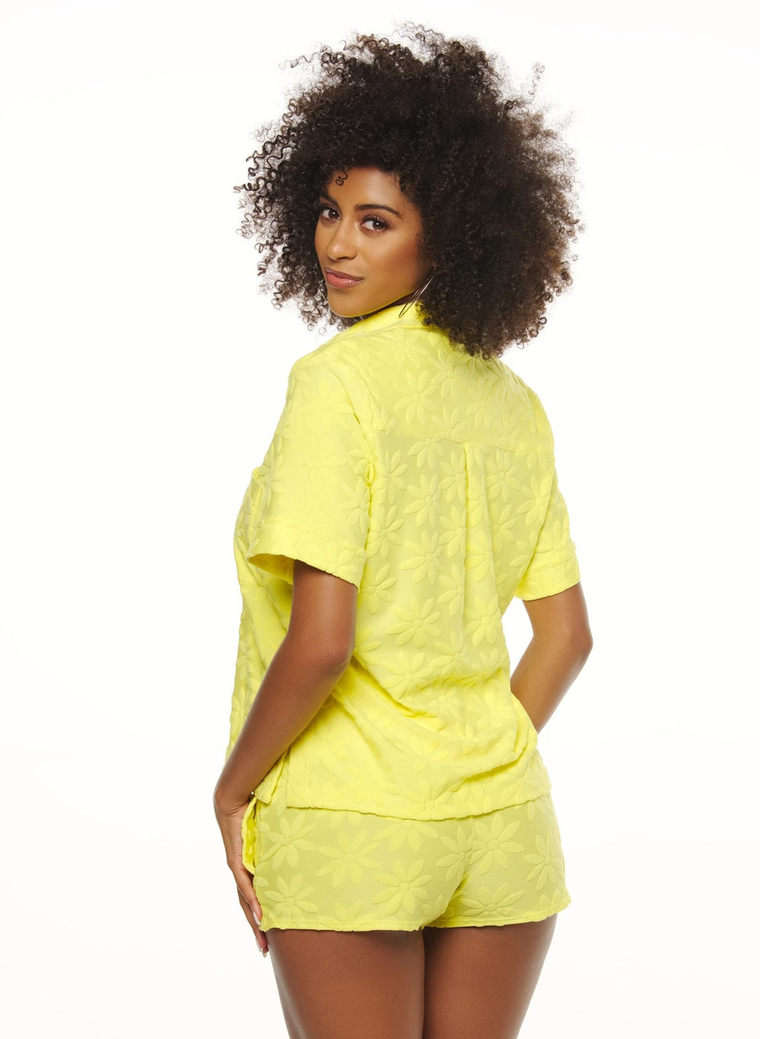 Cover-Up Daisy Embossed Terry Cloth Shirt- Ditsy Daisy Yellow