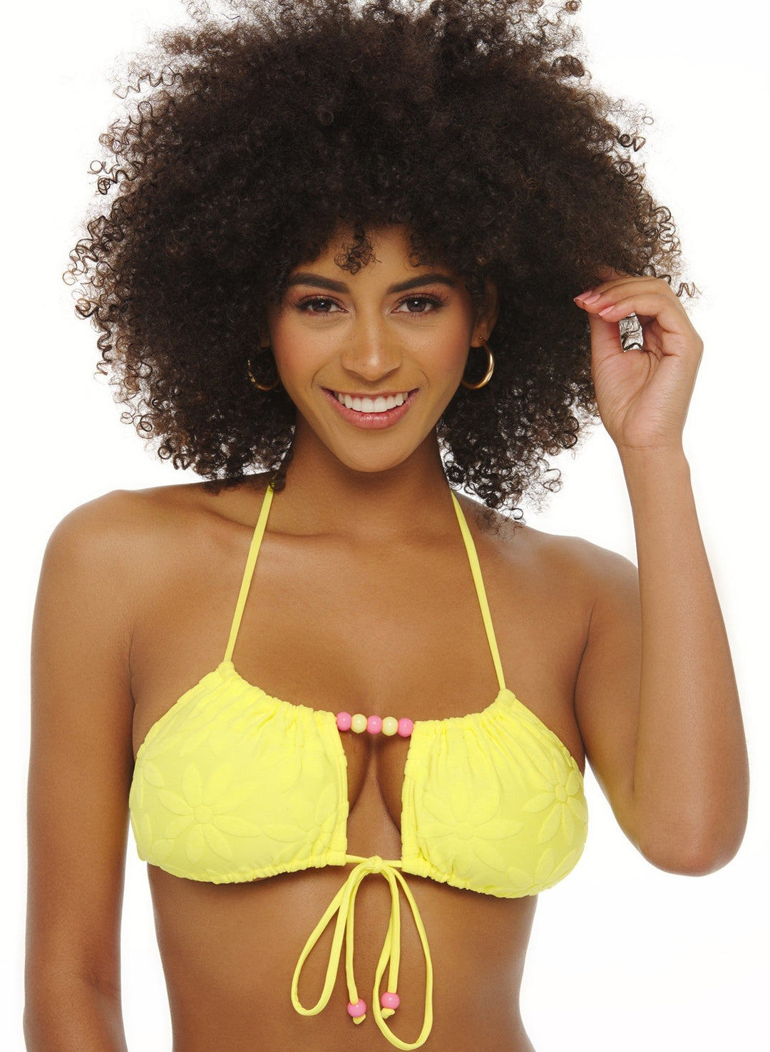 Heather Halter Bikini Top - Ditsy Daisy Yellow Terry Cloth