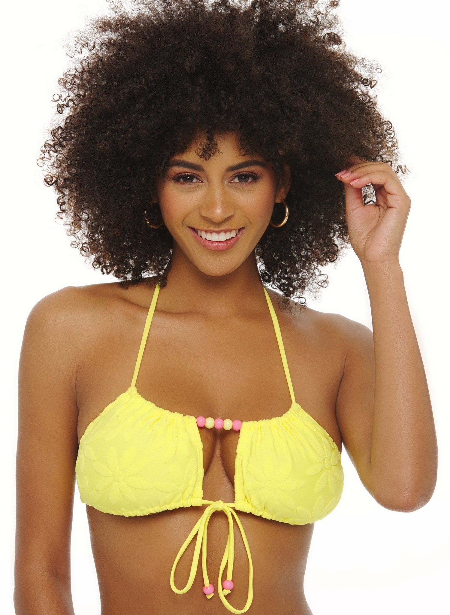 Heather Halter Bikini Top - Ditsy Daisy Yellow Terry Cloth