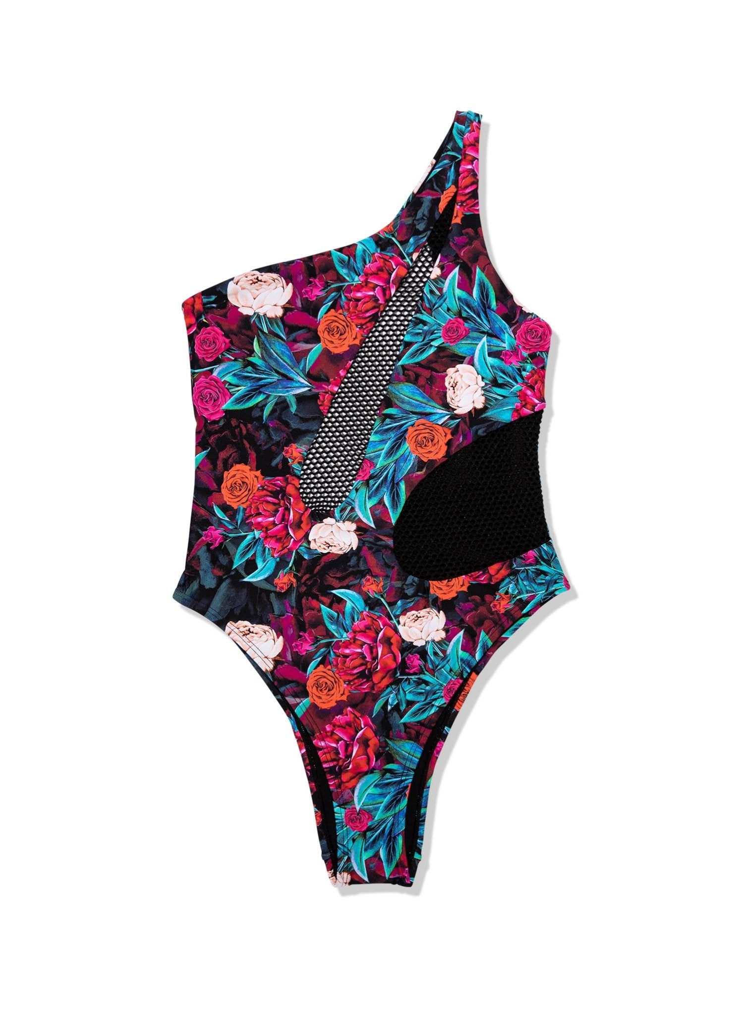Kara Mesh One Shouder One Piece Swimsuit - Rose Blossom