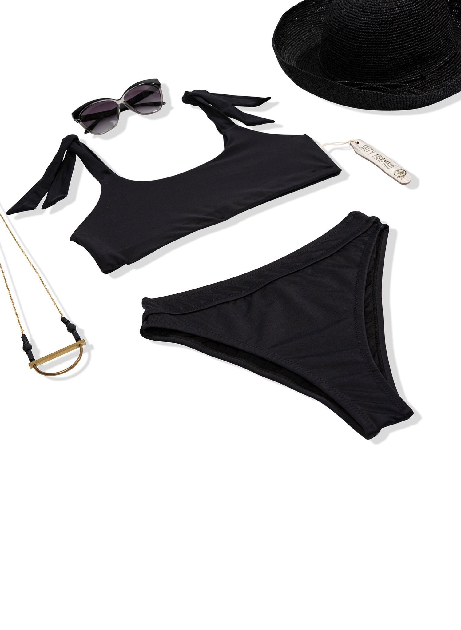 Lucy High Waisted Bikini Bottom - My Private Jet Black