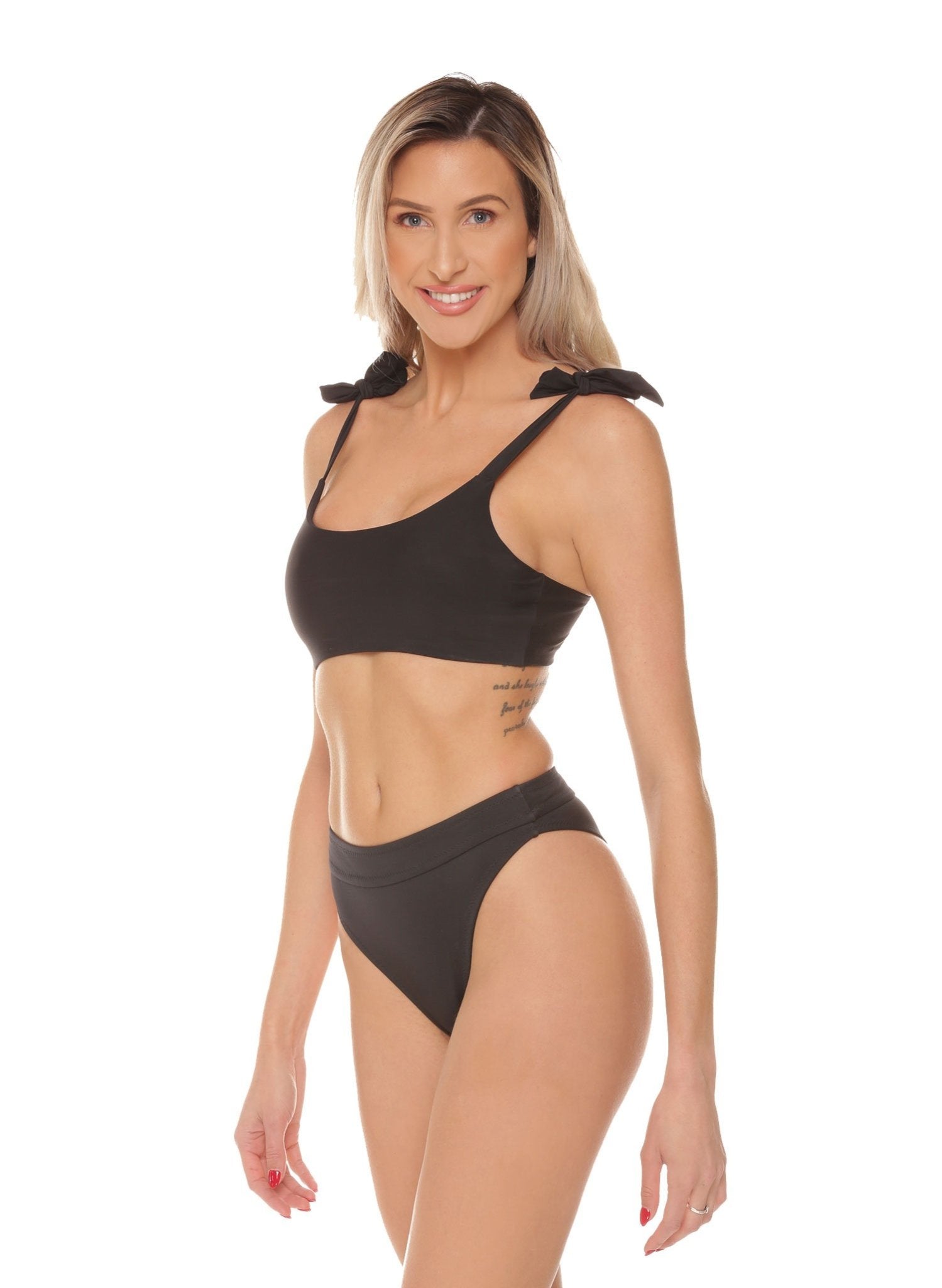 Lucy High Waisted Bikini Bottom - My Private Jet Black
