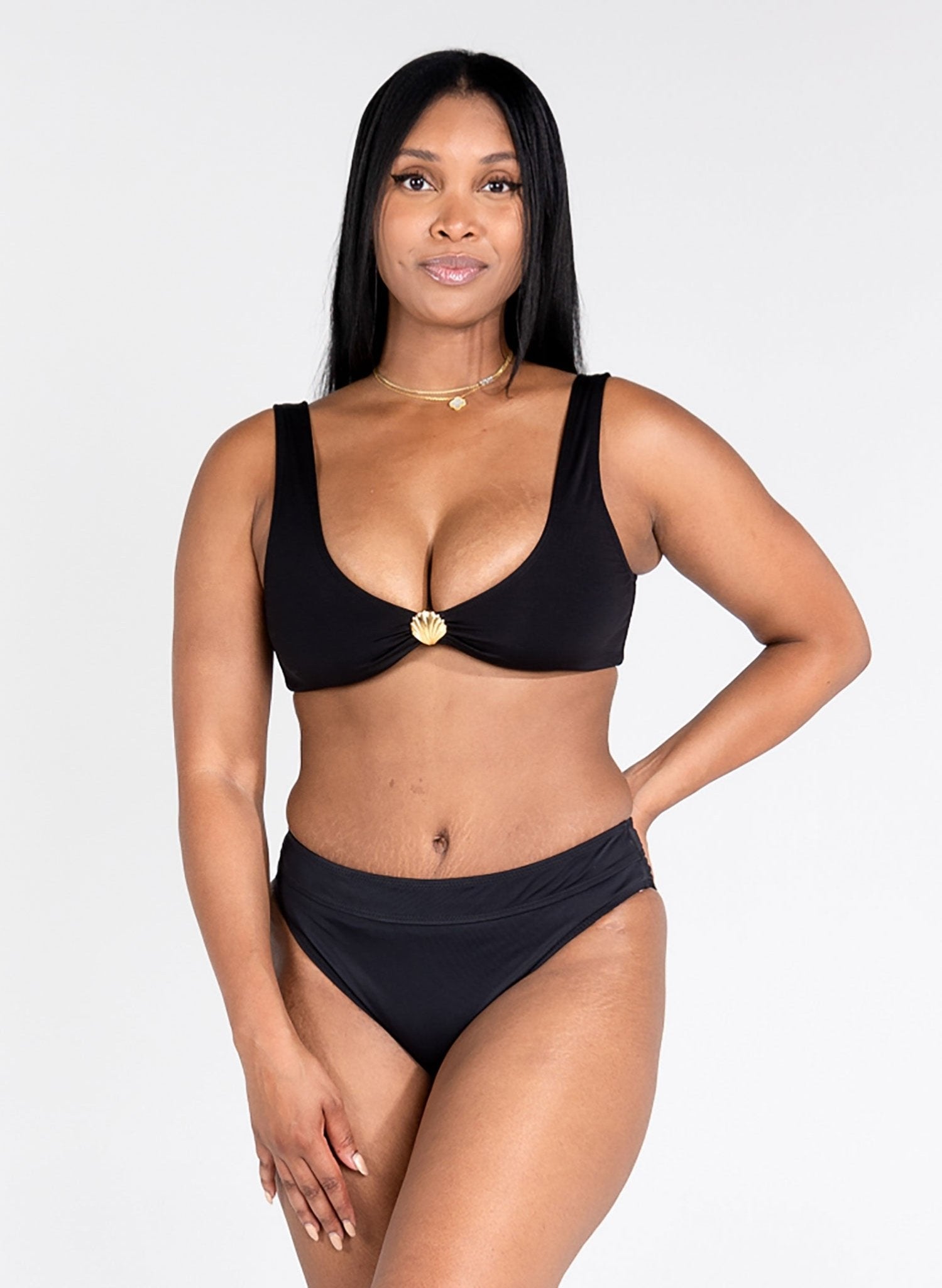 Lucy High Waisted Bikini Bottom - My Private Jet Black