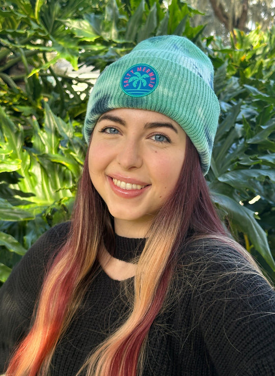 'Palm' Patch Knit Beanie | Mint Stone