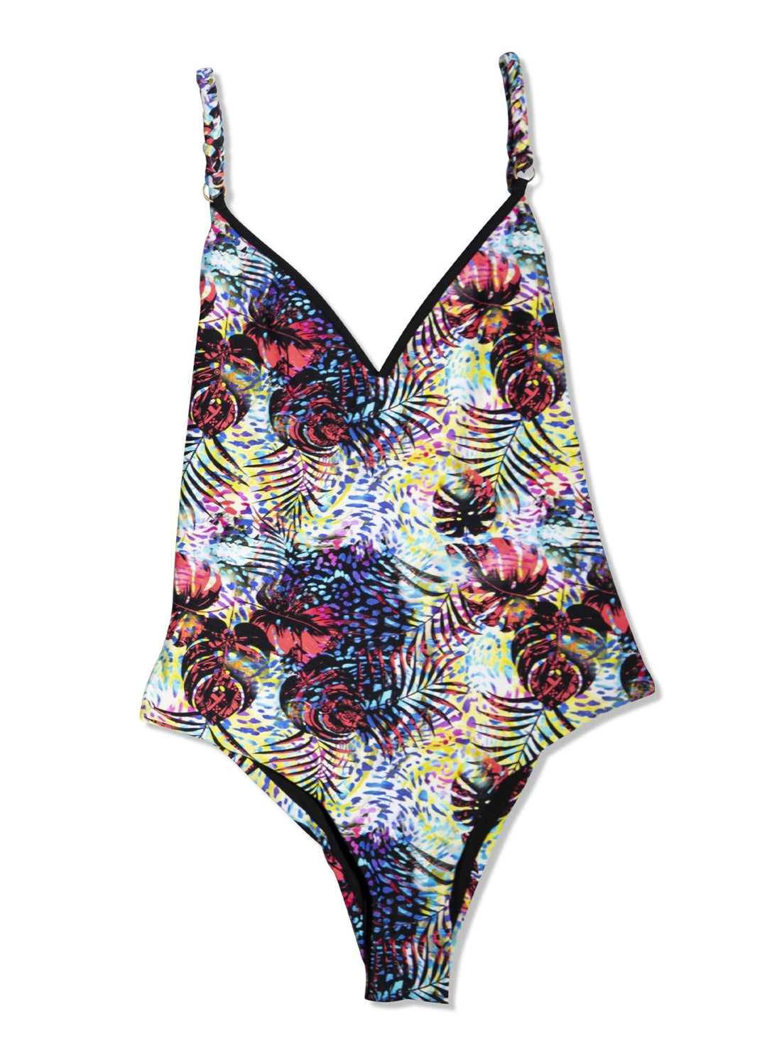Queen Low Back Adjustable Straps One Piece Swimsuit - Leaf It Up To The Sun Abstract Print