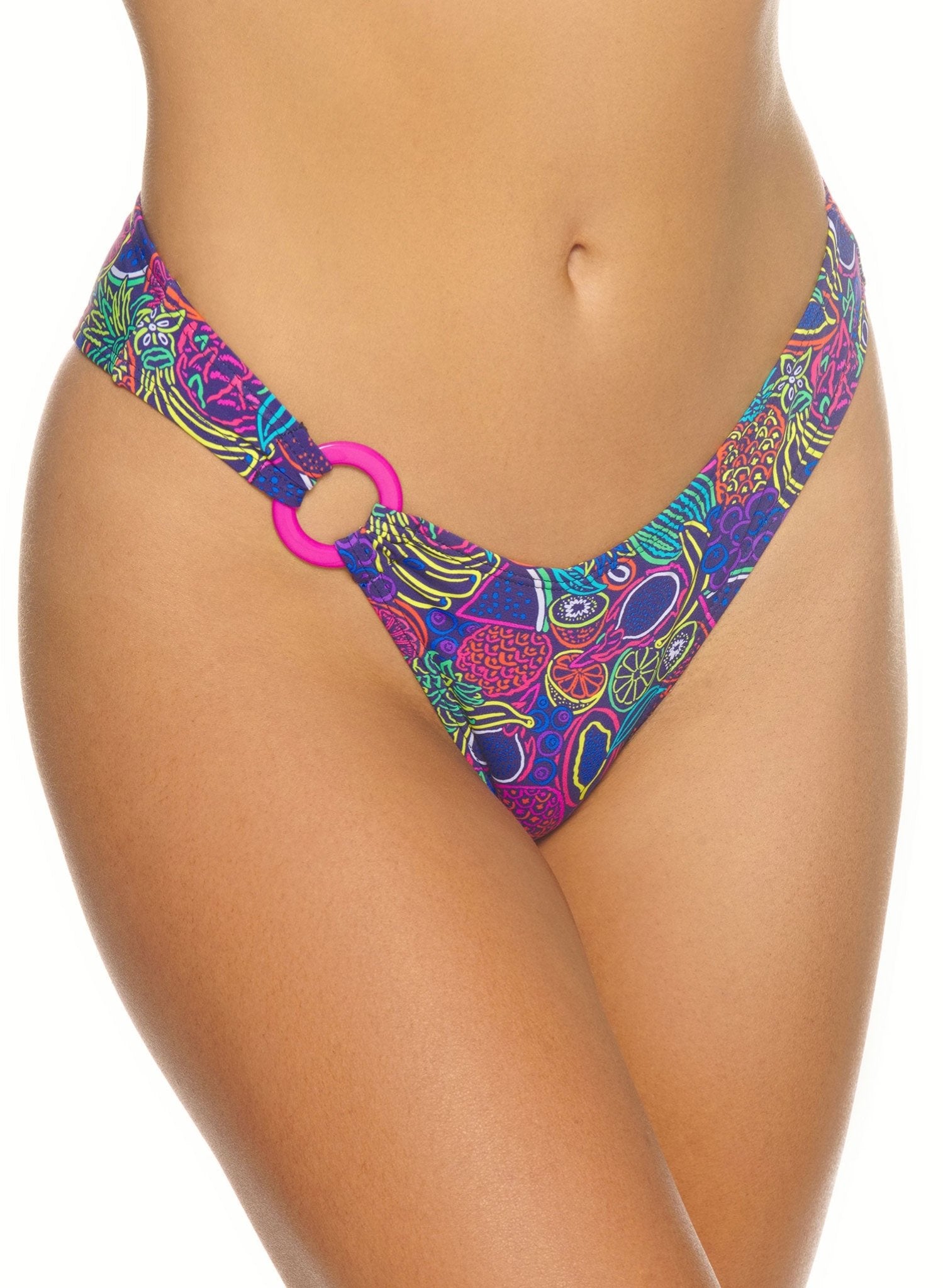Ringo High Cut Cheeky Bikini Bottoms - Fruit Loop Neon Print