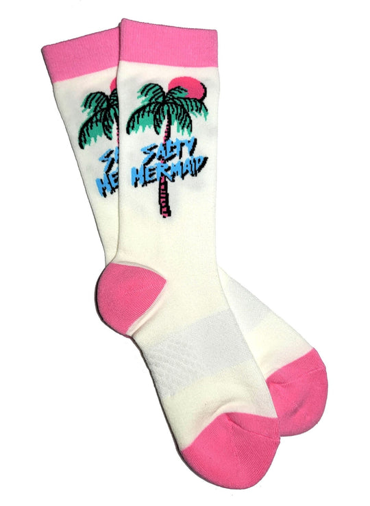 'Salty Palms' Crew Socks | White/Pink