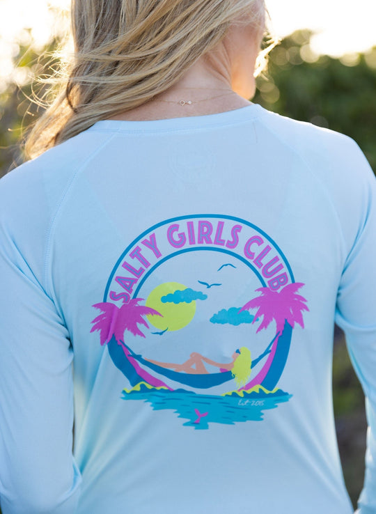 'Salty Girls Club' UPF 50+ Long Sleeve Shirt | Blue Solar