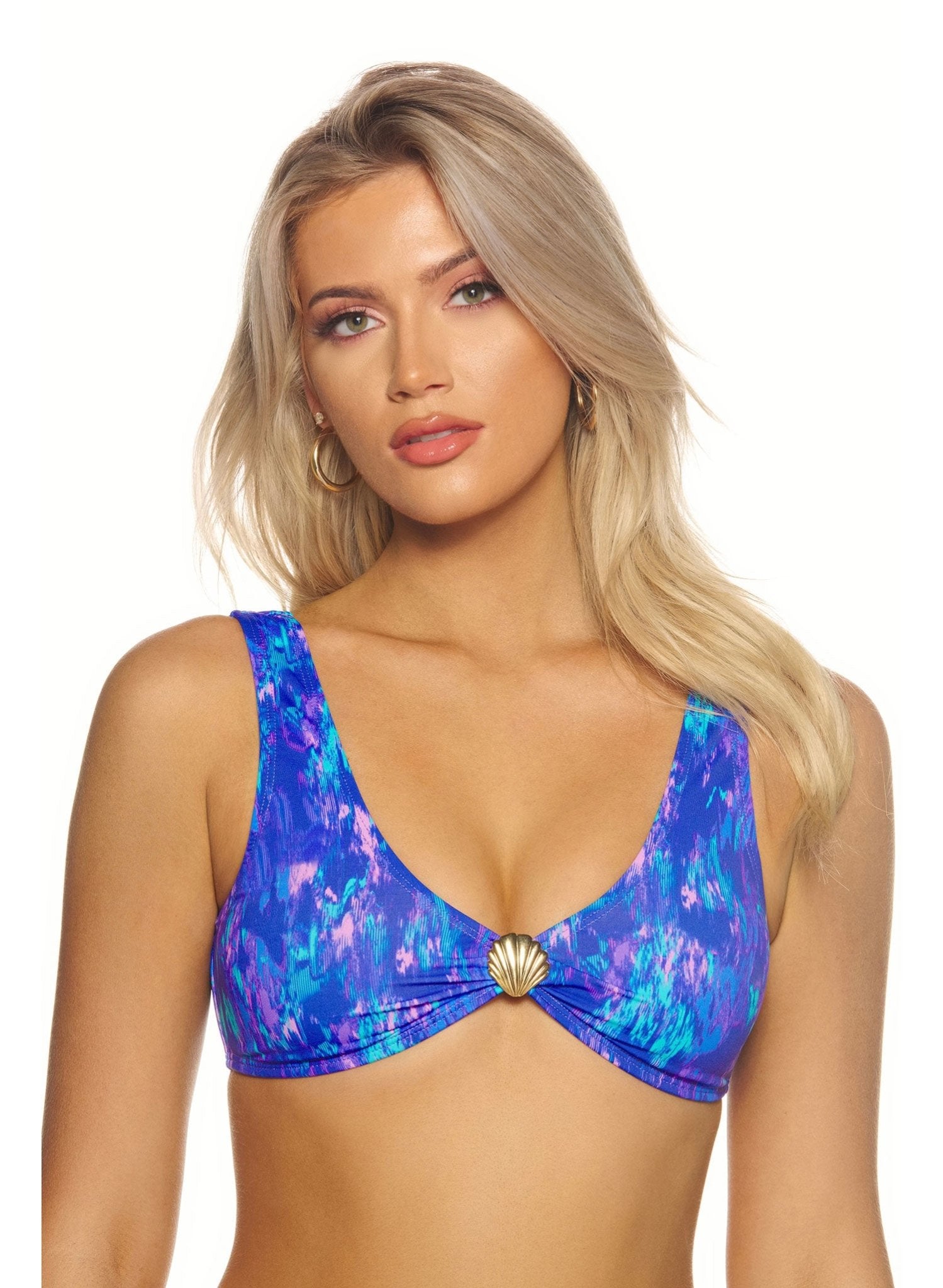 Skyler Tank Scoop Neck Bikini Top - Twilight Sorbet Blue and