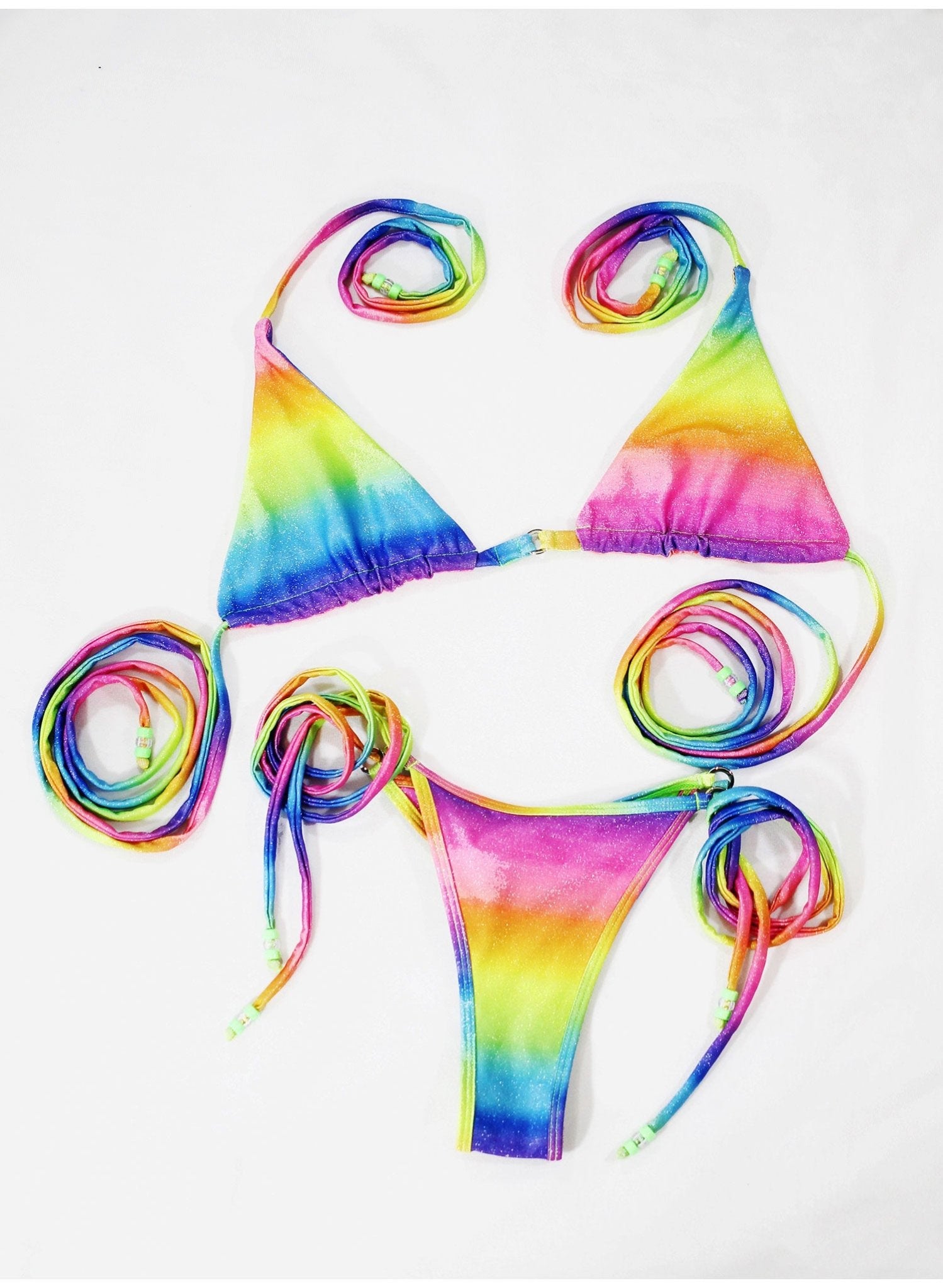 Teddy Wrap Triangle Bikini Top - Festival of Rainbows Shimmering Print