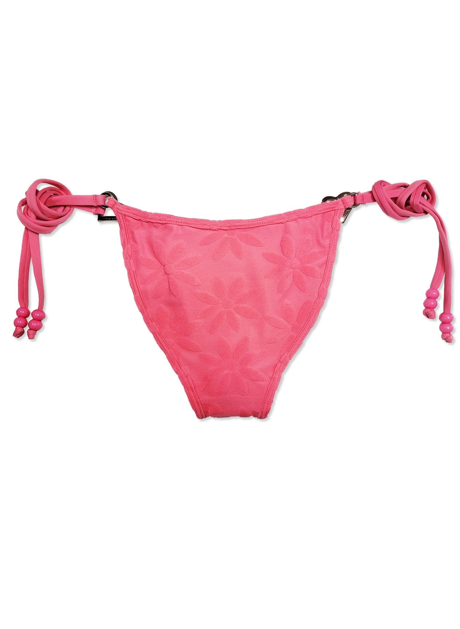 Terry Side-Tie Bikini Bottom - Cheeky - Ditsy Daisy Pink Terry Cloth
