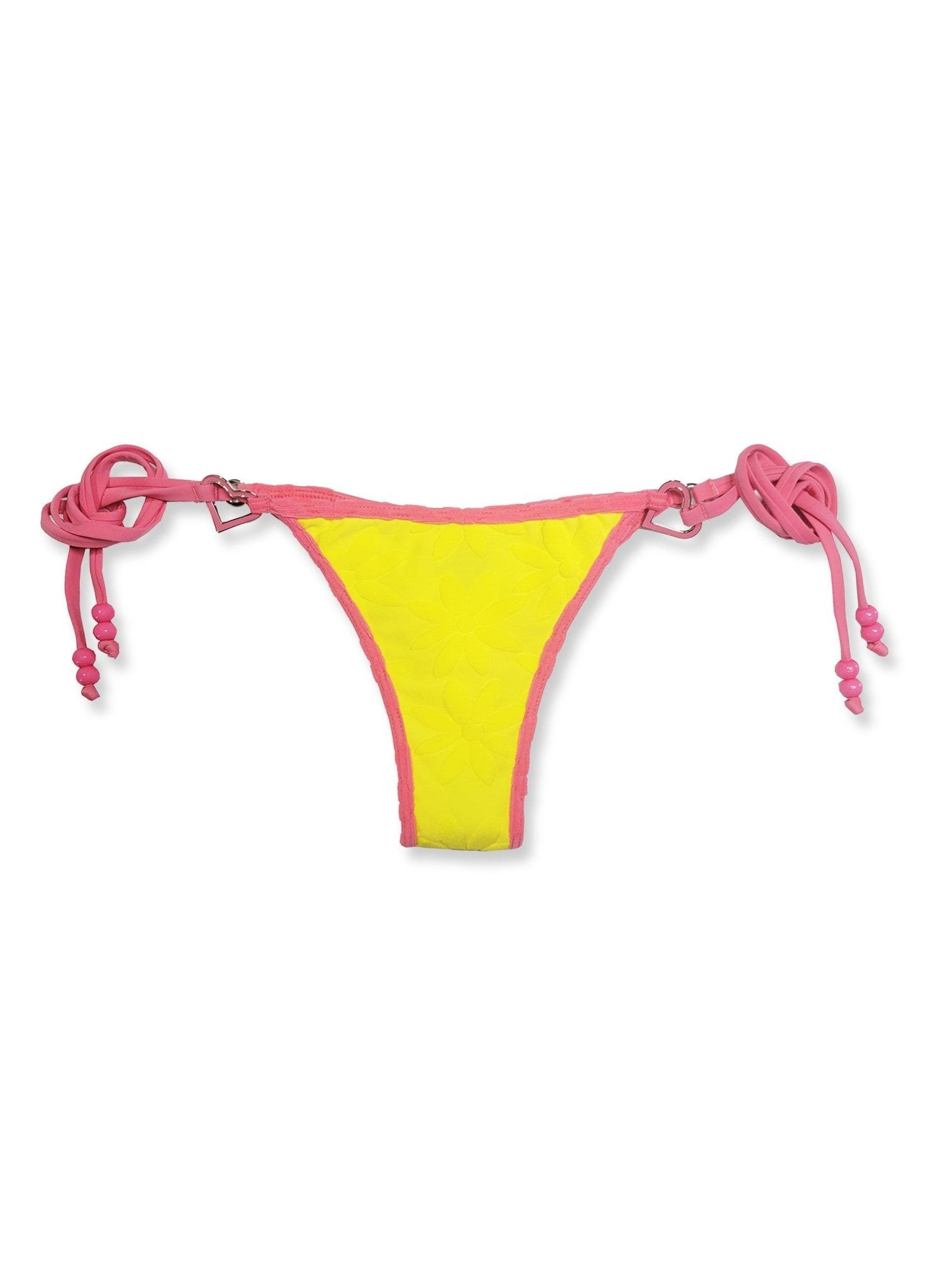 Terry Side-Tie Bikini Bottom - Semi-Brazilian - Ditsy Daisy Yellow Terry Cloth